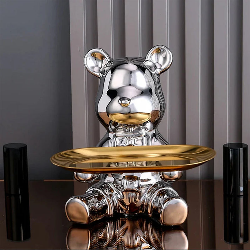 Shimmering Silver Bear with Golden Tray