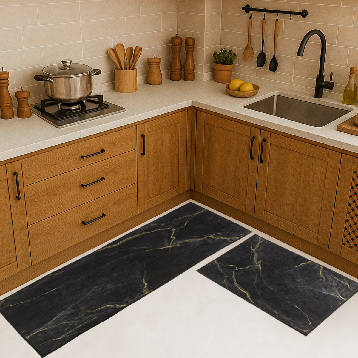 Midnight Marble Kitchen Mat (Set of 2)