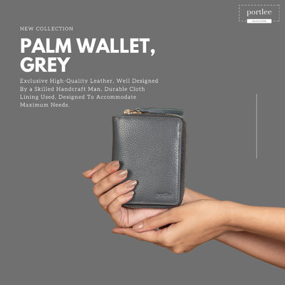 Genuine Leather Women's Palm Wallet, Grey Palm Wallet Portlee   