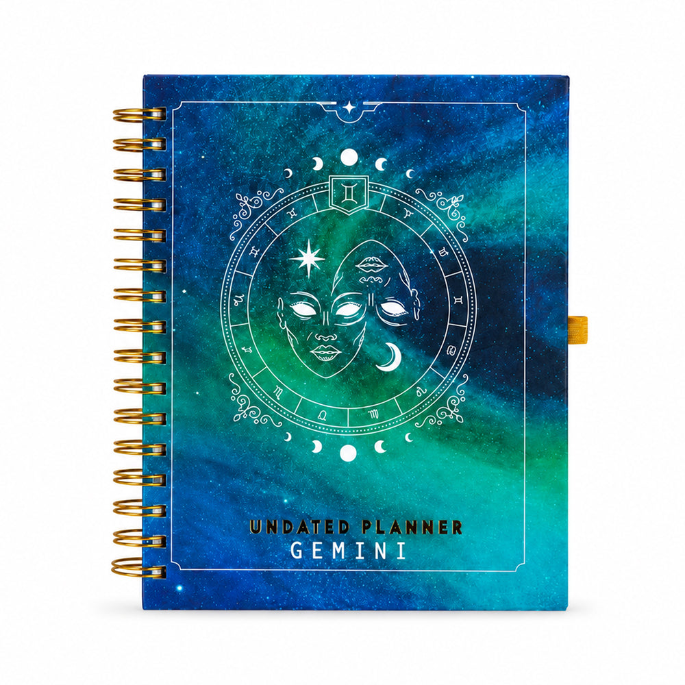 Gemini Celestial Emblem — Undated Planner + Sticker Book