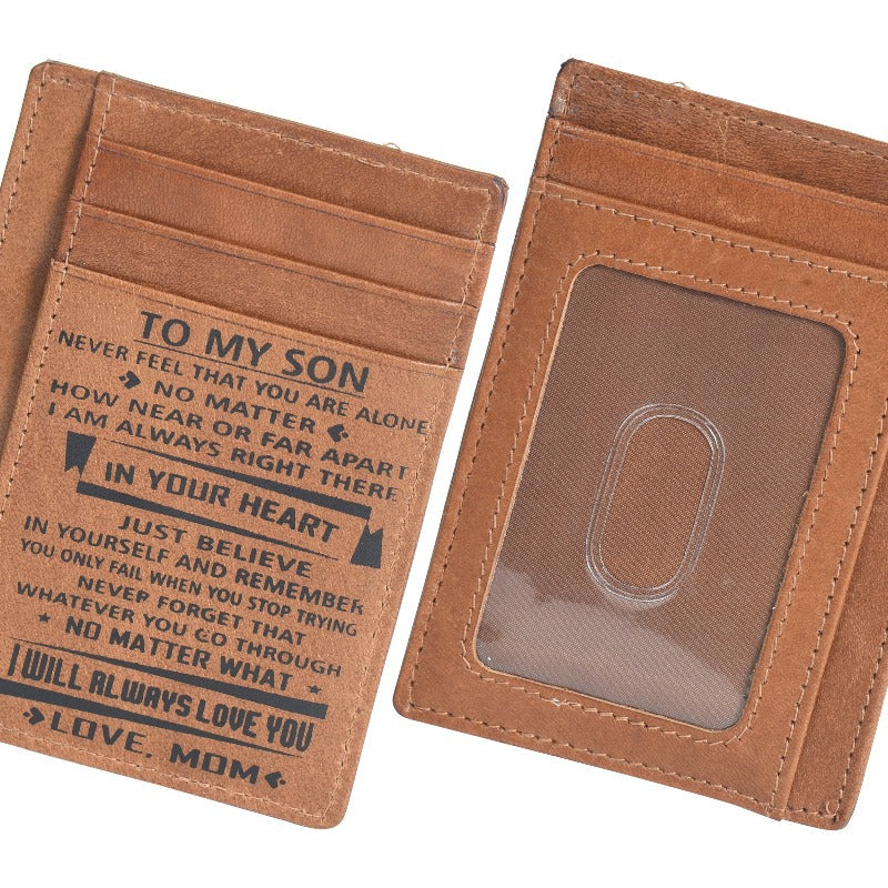Portlee Leather Printed Slim Card Holder for Son Quote Card Holder Portlee   