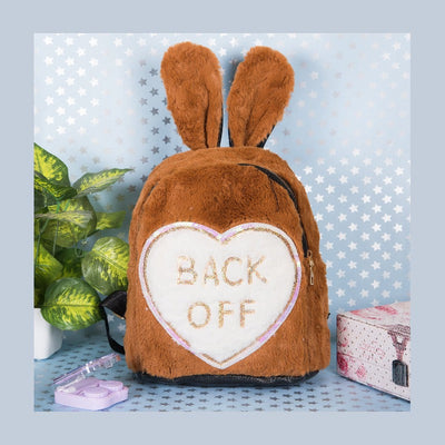 Back Off Print Kids Fur Bag Backpacks June Trading Light Brown  