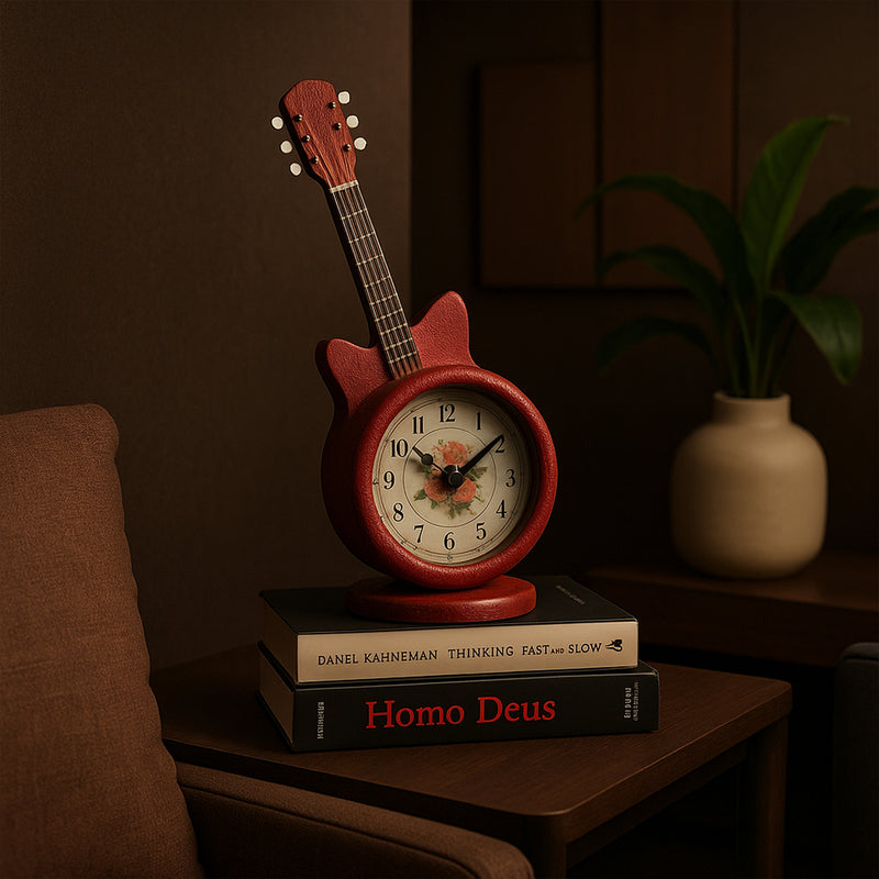 Vintage Charm Guitar-Inspired Table Clock