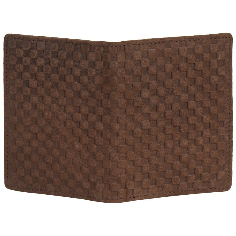 Leather Bifold Card Holder - Brown Check Wallet Portlee   