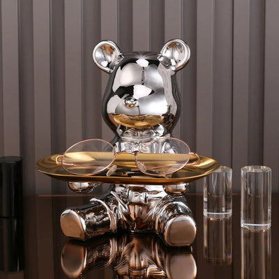 Shimmering Silver Bear with Golden Tray