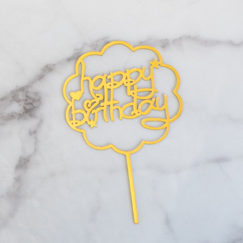 Cloud Shaped Gold Cake Topper - Happy Birthday Cake Toppers June Trading   