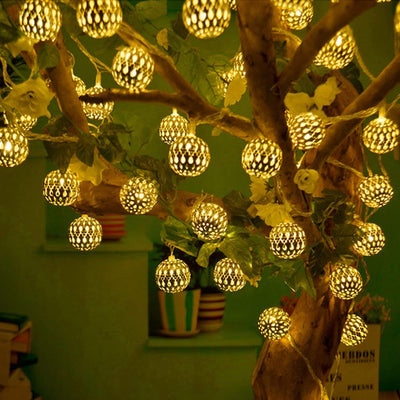 Moroccan Style Metal Ball String Light String Lights Coral Tree   