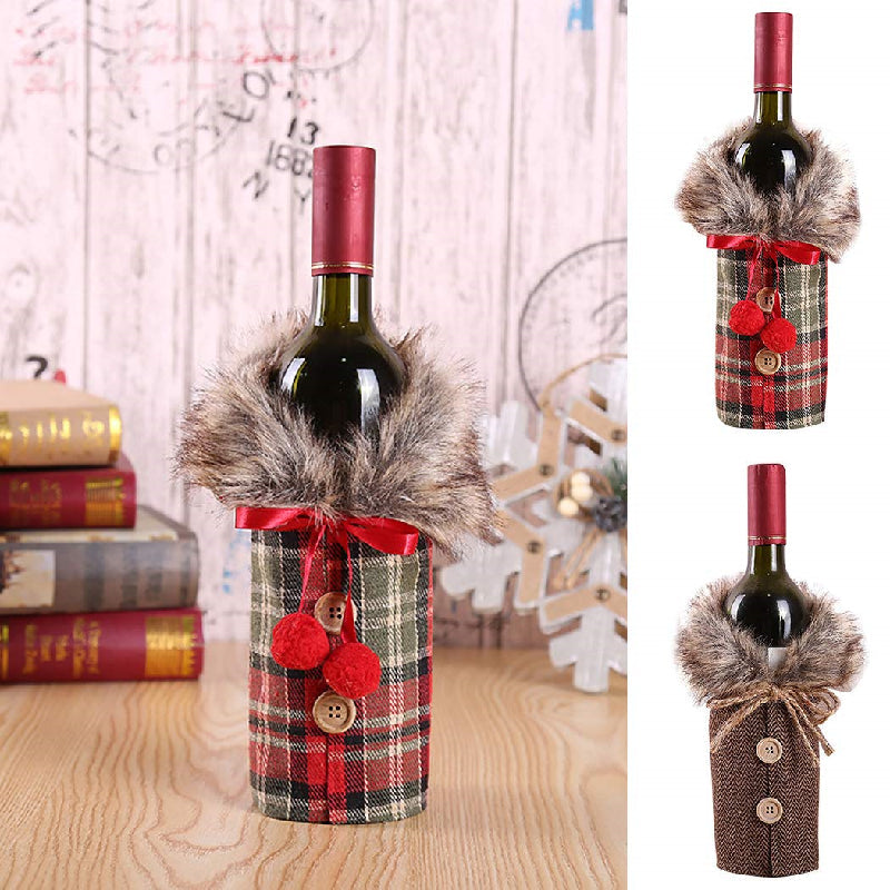 Christmas Fur Wine Bottle Cover - Set Of 2 Party Prop Coral Tree   