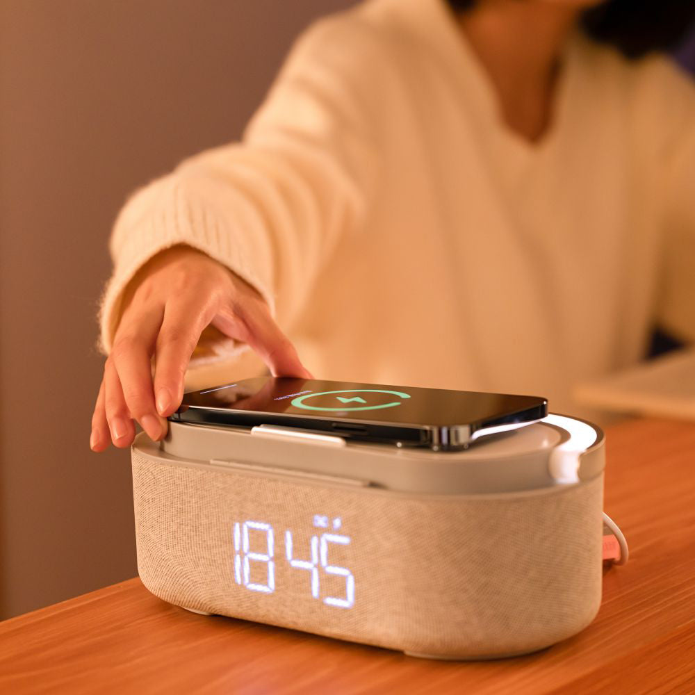 LumoDock Wireless Charging Bluetooth Speaker Smart Clock With Alarm