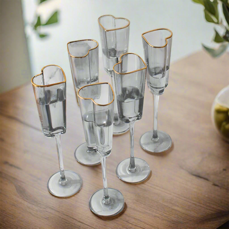 Gold Rimmed Heart Champagne Flute Stemware