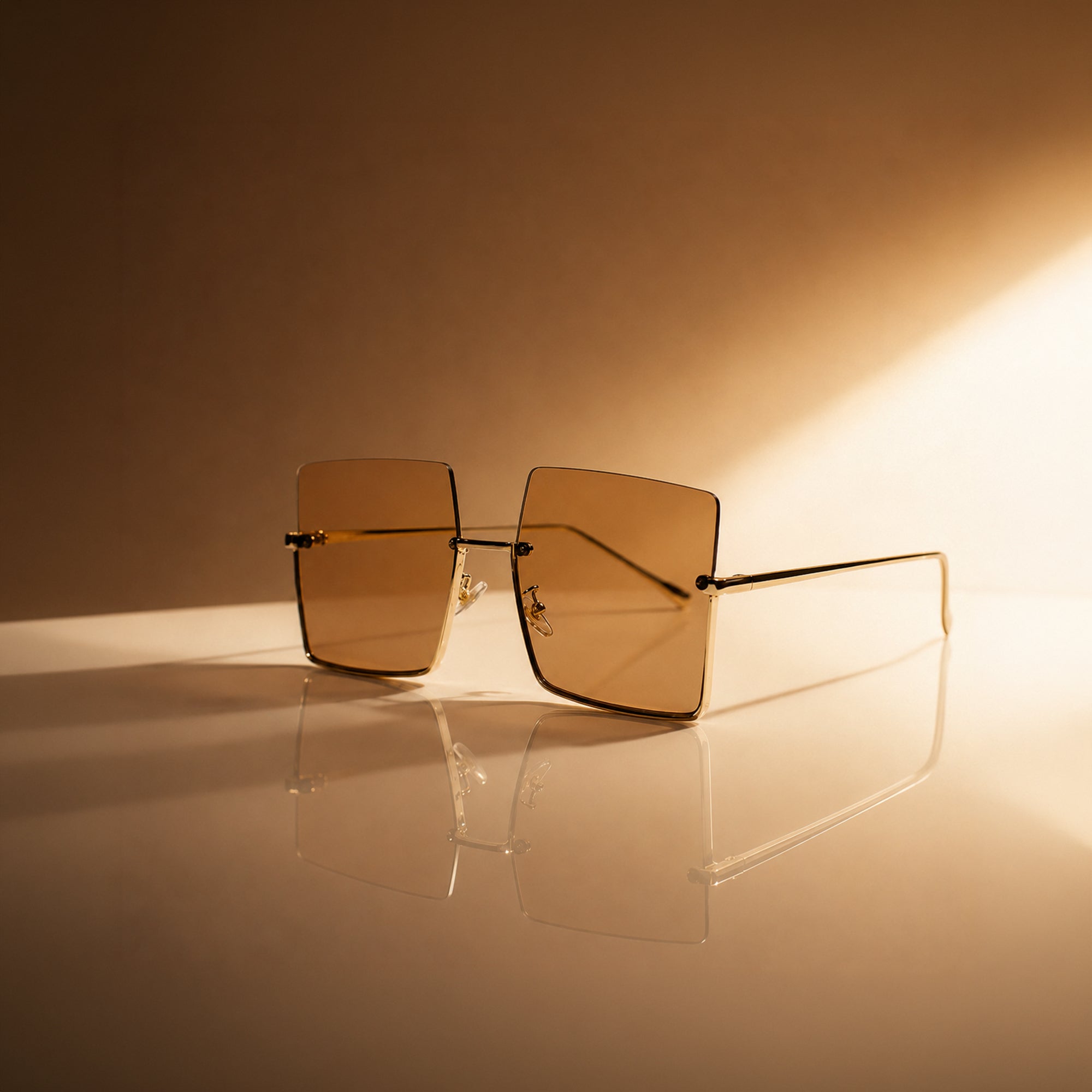 Oversized Half Rim Brown Tint Sunglass