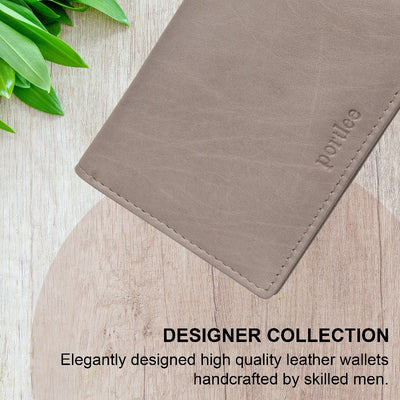 Leather Bifold Card Holder - Stone Grey Wallet Portlee   