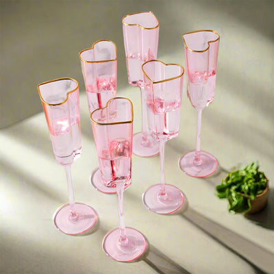 Gold Rimmed Rose Heart Champagne Flute Stemware