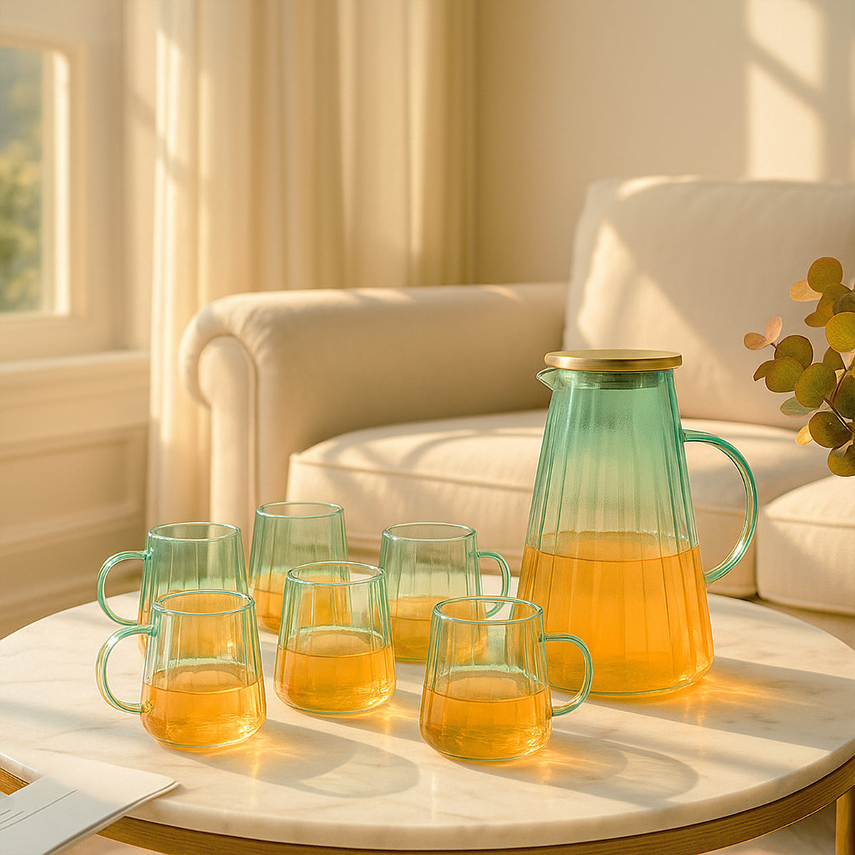 Nordic Gradient Jug With Strainer & Mug Set of 6