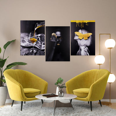 Modern Art Pop of Yellow Canvas Painting (Set of 3) Canvas Painting June Trading   