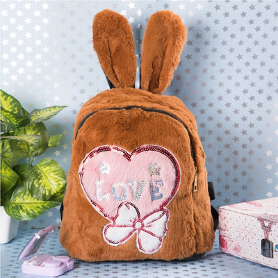 Love Print Kids Fur Bag Backpacks June Trading Light Brown  
