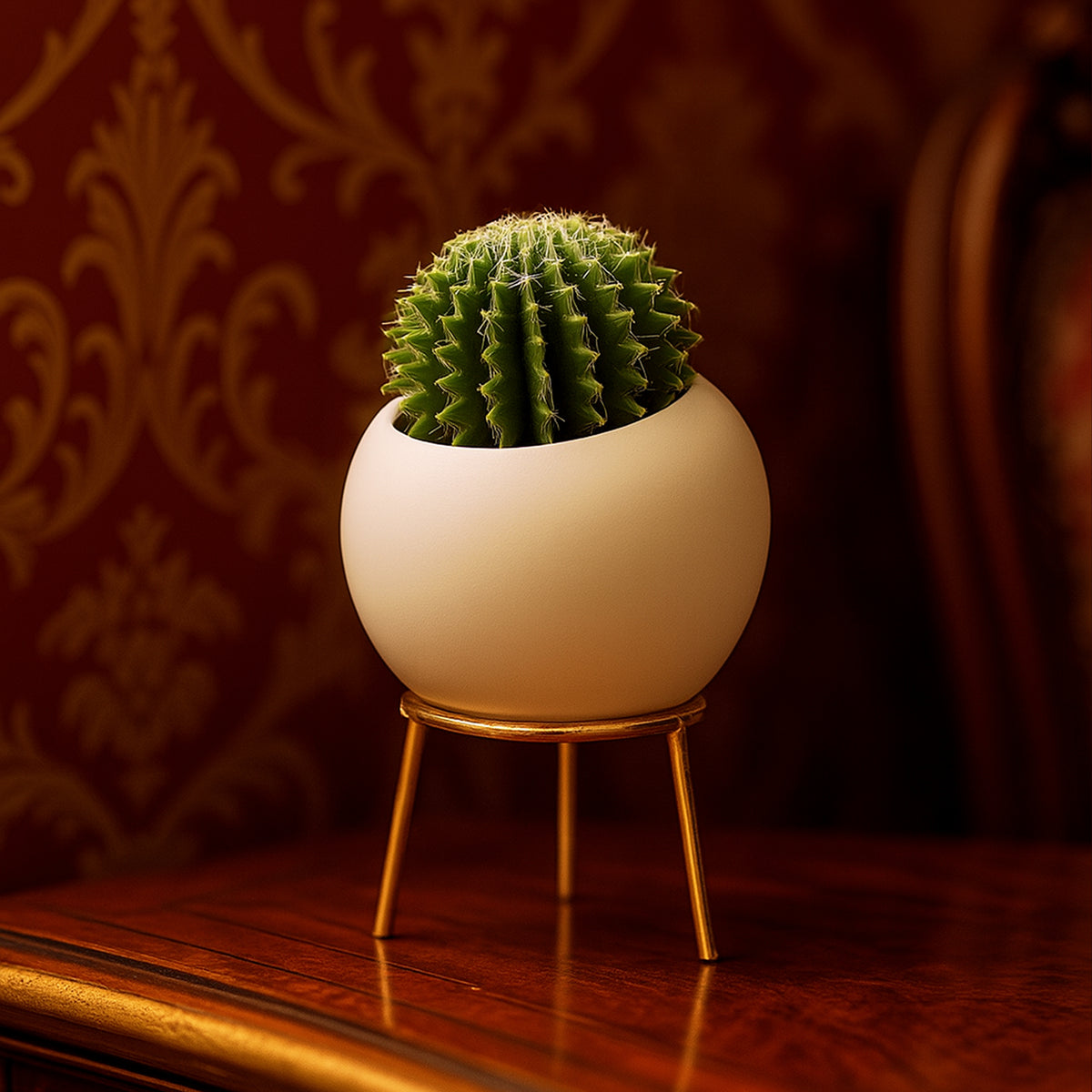 Circular Vase With Gold Metal Stand
