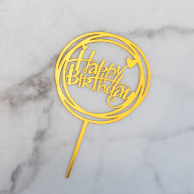 Circles Gold Cake Topper - Happy Birthday Cake Toppers June Trading   