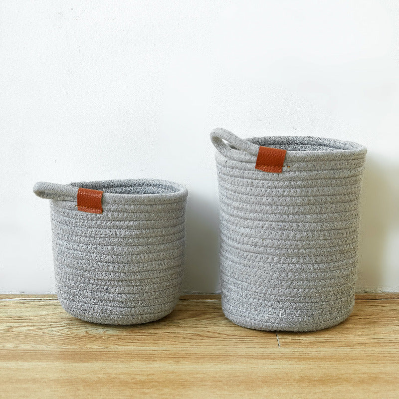 Rope Storage Basket For Planters & Essentials (Set Of 2) - Pewter Grey Basic Organisers June Trading   