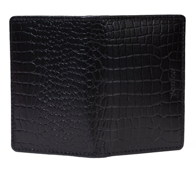 Leather Bifold Card Holder - Croc Black Card Holder Portlee   