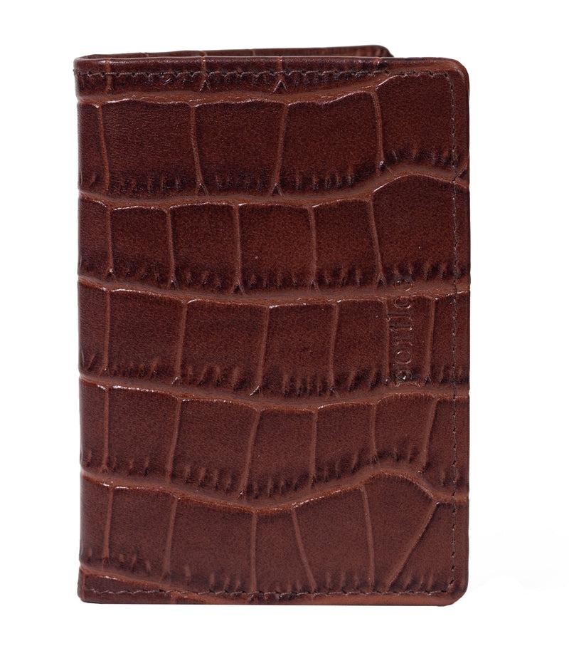 Leather Bifold Card Holder - Croc Brown Card Holder Portlee   