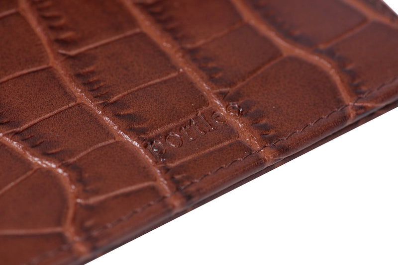 Leather Bifold Card Holder - Croc Brown Card Holder Portlee   