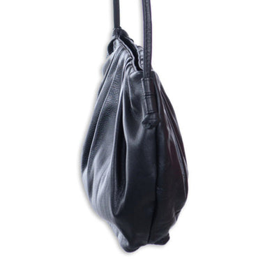 Genuine Leather Women's Frills Sling Bag, Black Women Sling Bag Portlee   