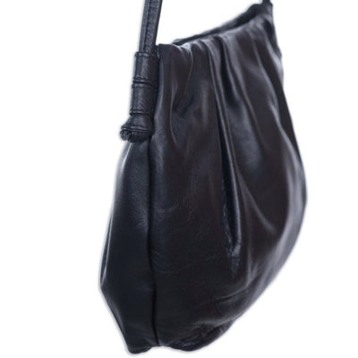 Genuine Leather Women's Frills Sling Bag, Black Women Sling Bag Portlee   