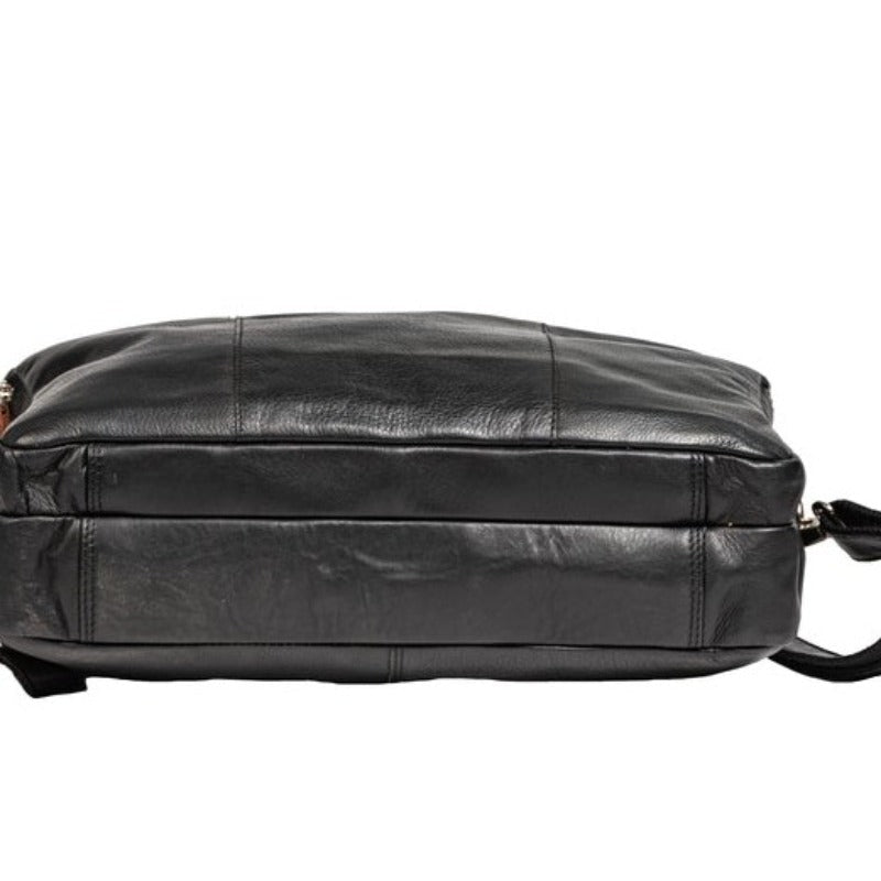 NDM Leather Cross Body Shoulder Laptop Bag, Black Laptop Bag Portlee   