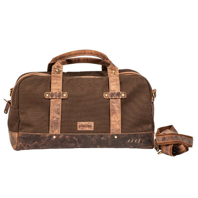 Genuine Leather Canvas Stylish Travel Duffle Bag for men women (16 inch), Brown Duffle Bag Portlee   