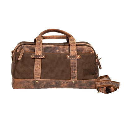 Genuine Leather Canvas Stylish Travel Duffle Bag for men women (16 inch), Brown Duffle Bag Portlee   