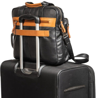 NDM Leather Cross Body Shoulder Laptop Bag, Black Laptop Bag Portlee   