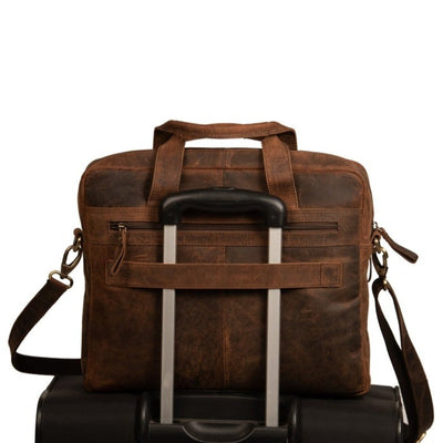 Hunter Leather Cross Body Shoulder Laptop Bag, Brown Laptop Bag Portlee   