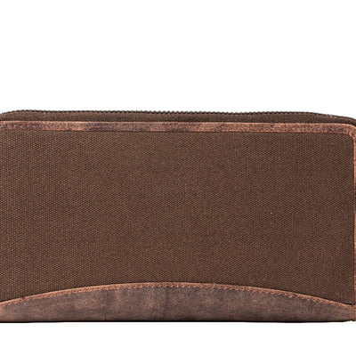 Genuine Leather Canvas Women's Long Wallet, Brown Palm Wallet Portlee   