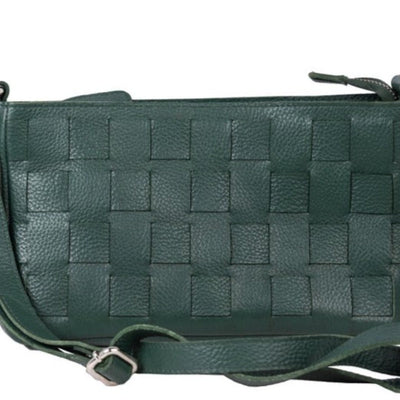 Genuine Leather Women's Weave Sling Bag, Bottle Green Women Sling Bag Portlee   