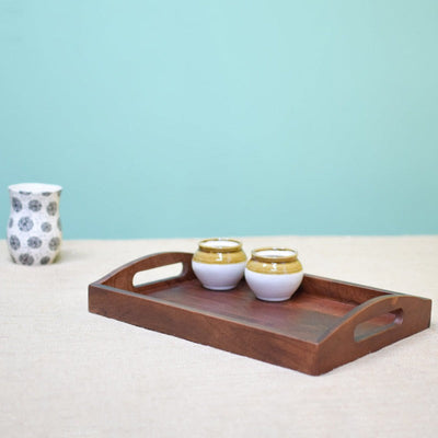 Classic Serving Tray from Mahogany Collection Wooden Tableware Brick Brown Small  