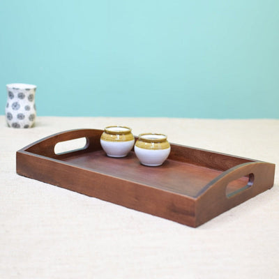 Classic Serving Tray from Mahogany Collection Wooden Tableware Brick Brown Large  