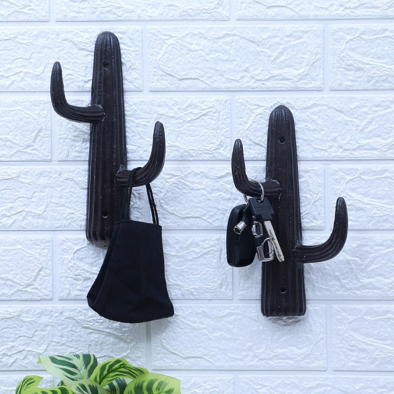 Cacti Key Holder/Wall Shelf - Set of 2 Key Holders Brick Brown   