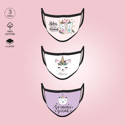 Pack of Three: Mask For Kids - Caticorn Face Face Mask June Trading   
