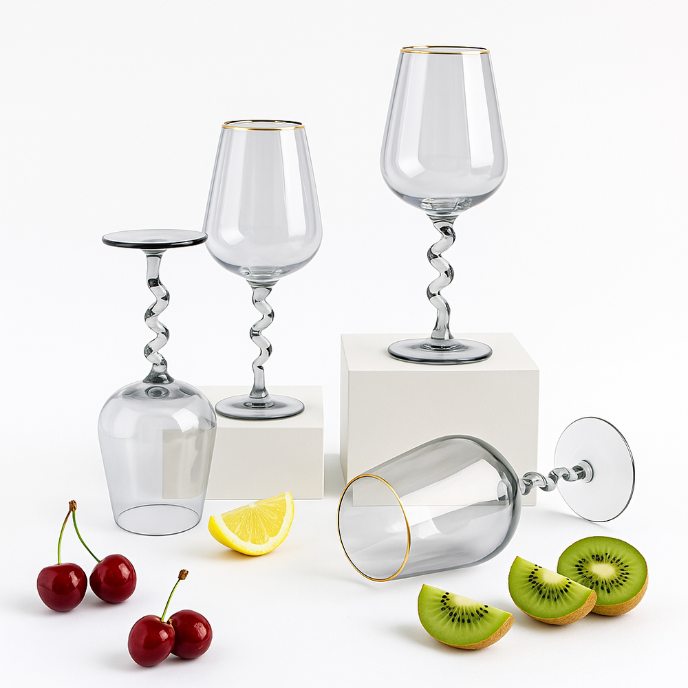 Twist of Avalon Gold-Rim Wine Glasses