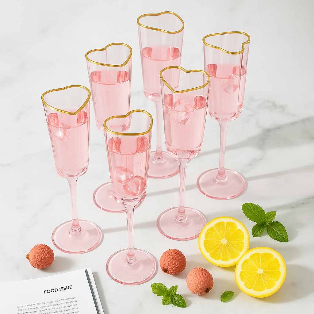 Gold Rimmed Rose Heart Champagne Flute Stemware – The June Shop