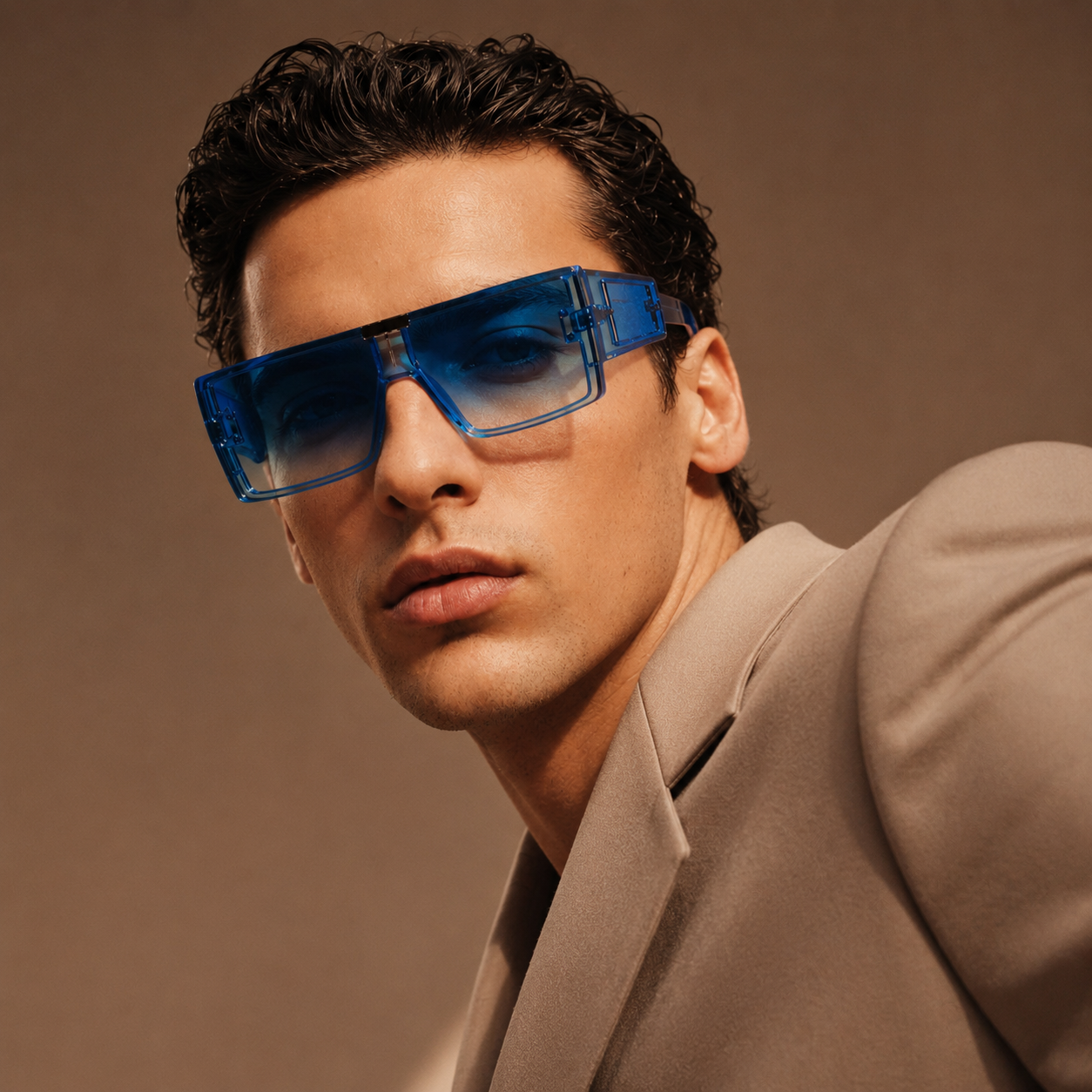 Vintage Oversized Blue Tint Clear Sunglass
