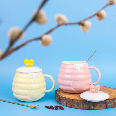 Honey Jar Shaped Mug With Cute Lid Coffee Mugs June Trading   