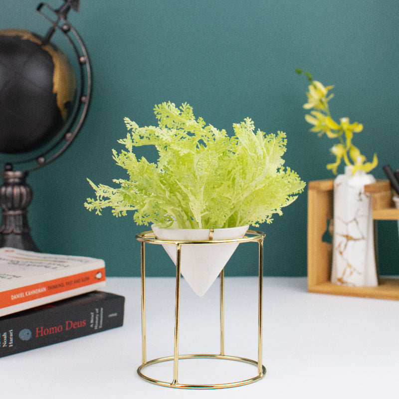 Conical Gold Stand Vase With Artificial Flowers