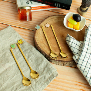 Maple Leaf Dessert Spoon Set of 4 Cutlery June Trading   