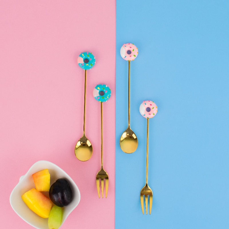 Donut Dessert Spoon & Fork Set of 4 Cutlery June Trading   