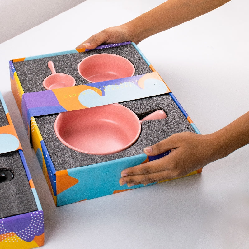 Meraz Lemonade Pink Serving Set (4 Pcs) Serving Platters The June Shop   