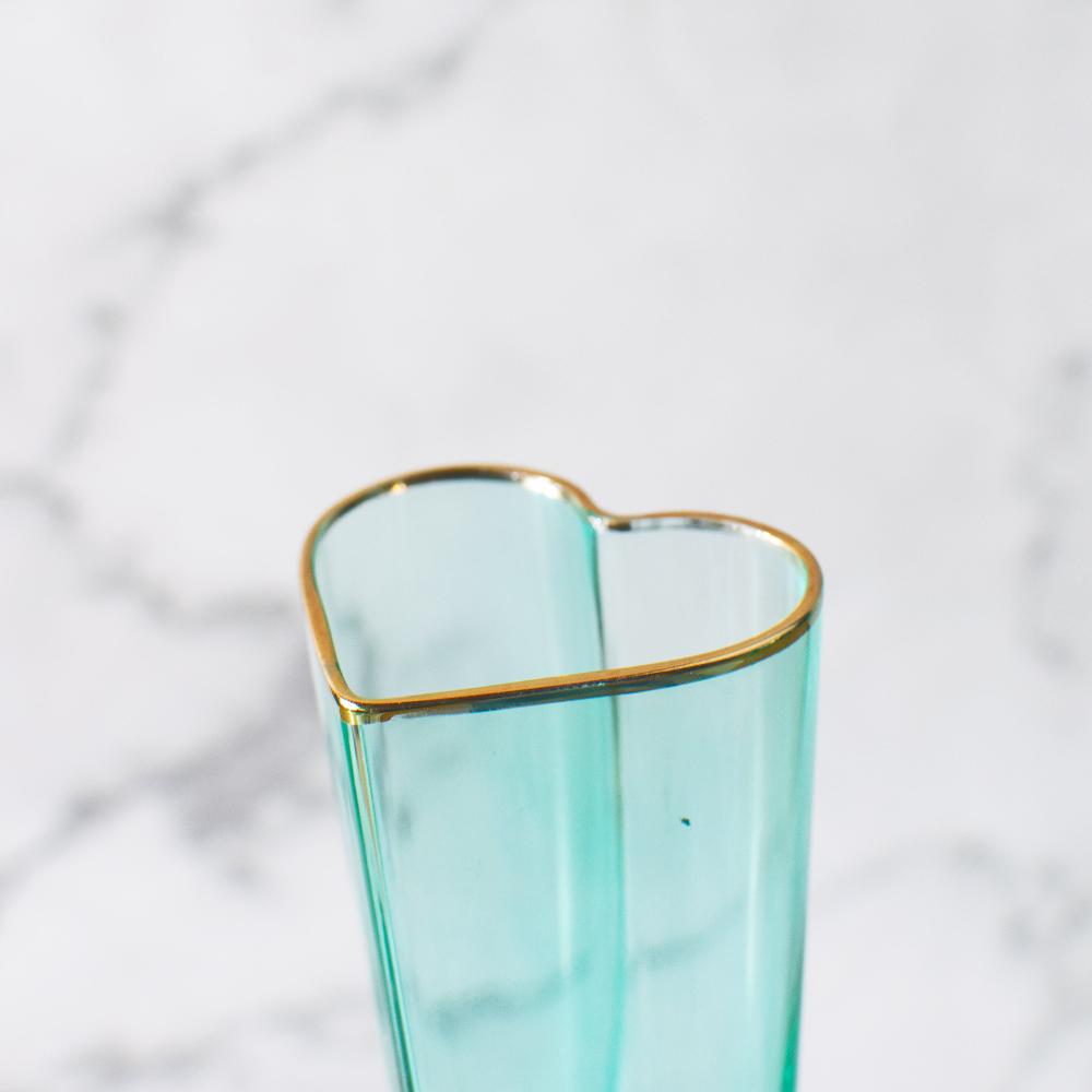 Gold Rimmed Turquoise Heart Champagne Flute Stemware