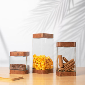 Prima Wood Tone Glass Jar Set Of 3 Food Storage Containers The June Shop   