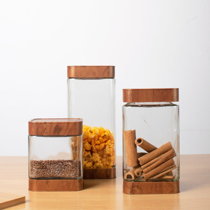 Prima Wood Tone Glass Jar Set Of 3 Food Storage Containers The June Shop   